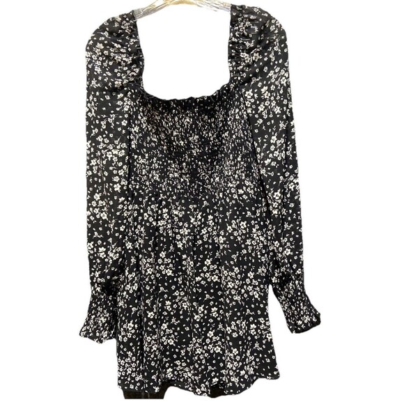 Forever 21 Black Daisy Smocked Long Sleeve Square-Neck Mini Dress – Size M - Picture 4 of 9